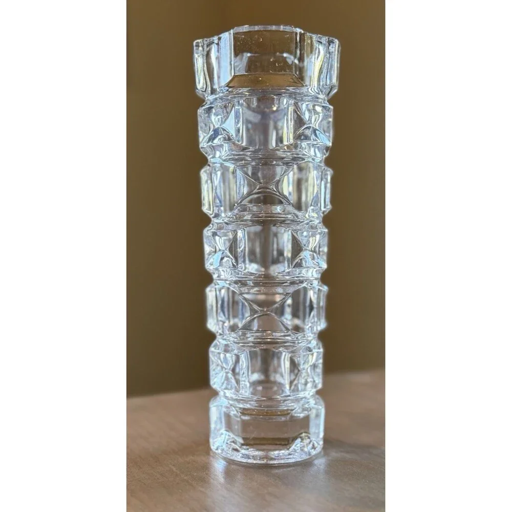 Vase Cristal D'arques Lead Crystal Vase Durand Ancenis Optic Block France 8.5”
